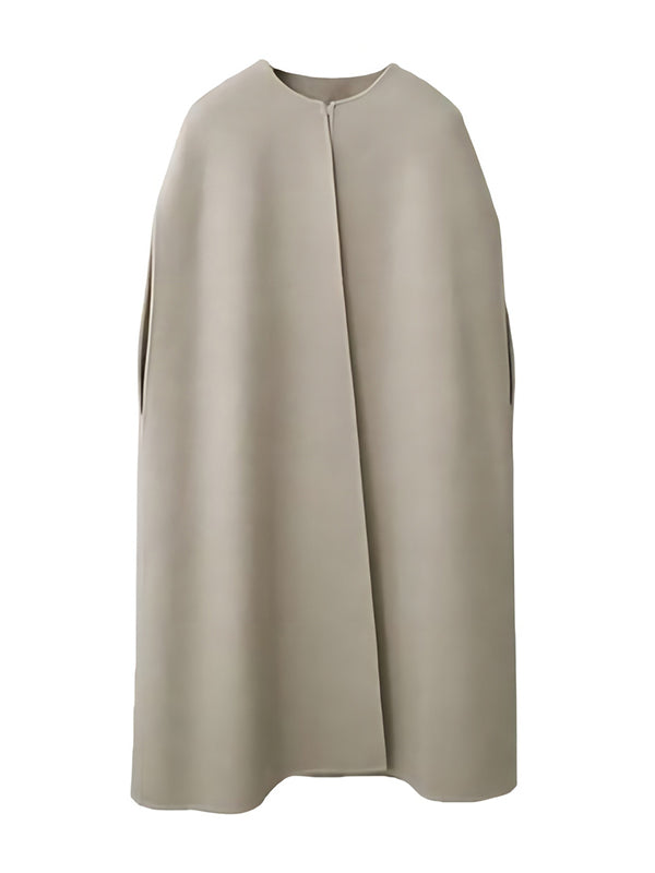 Veste simple sans manches, à col rond, style cape, couleur unie