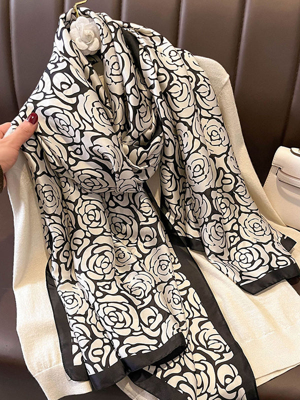 Châle chaud en imitation soie à imprimé rose chic