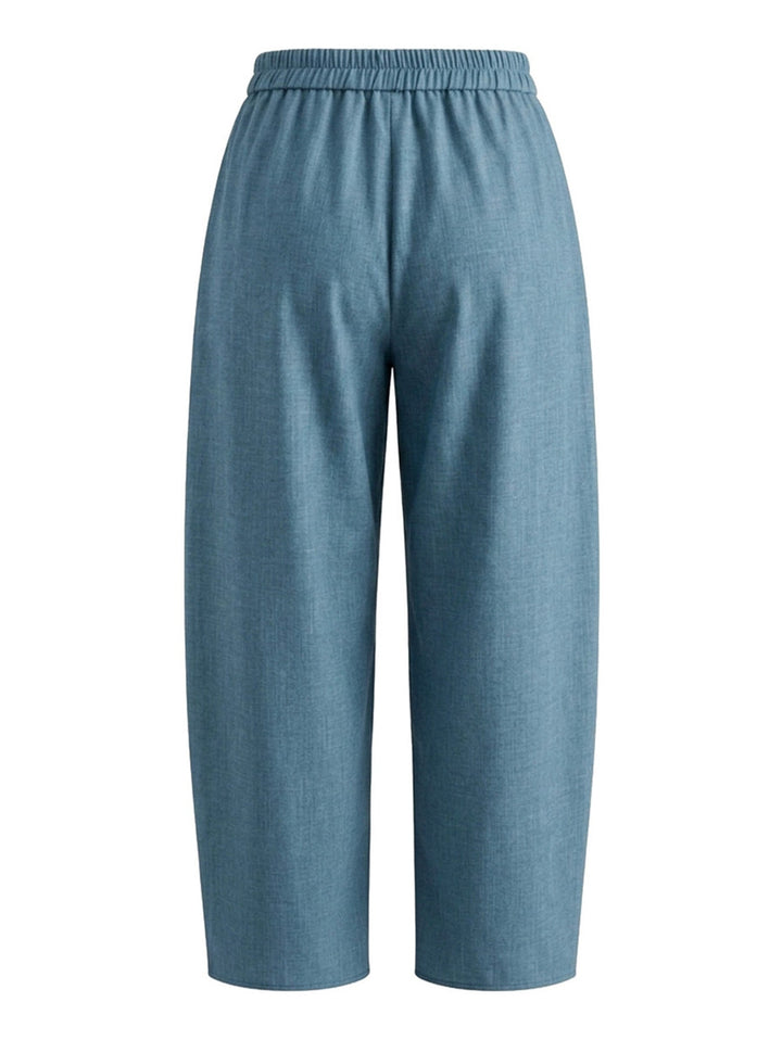 Pantalon ample taille haute, à taille élastique, à poches, à empiècements, couleur contrastée