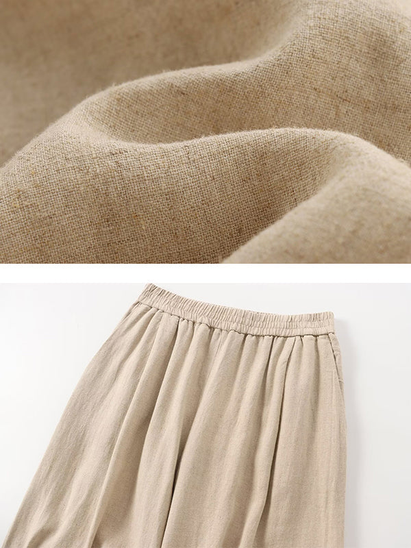 Ensemble deux pièces ample fendu sur le côté plissé à empiècements, à col revers, à taille élastique, couleur unie – chemisier + pantalon