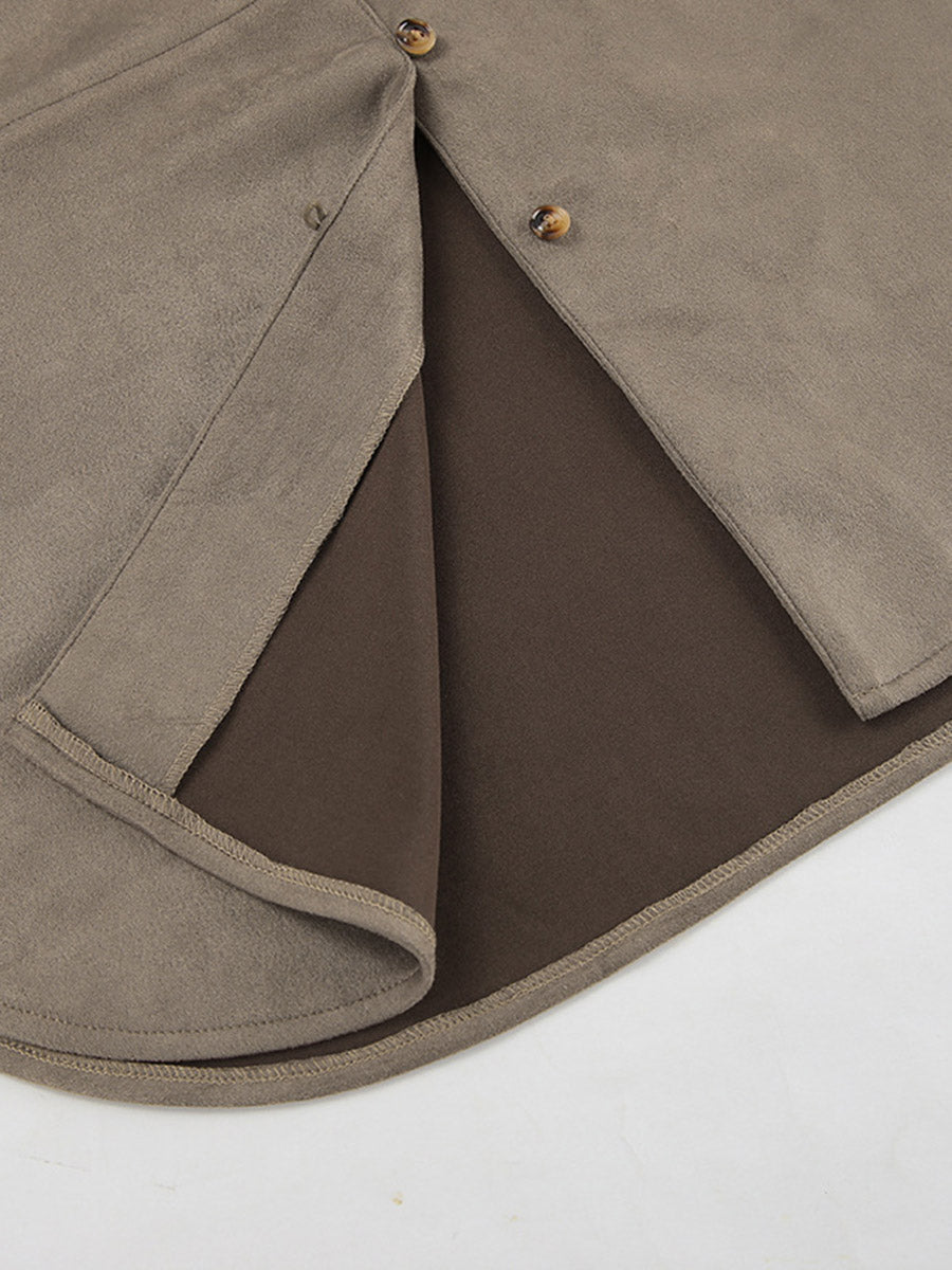 Chemisiers à manches longues amples, boutonnés, de couleur unie et à revers fendu – Chemises Hauts Vêtements d'extérieur
