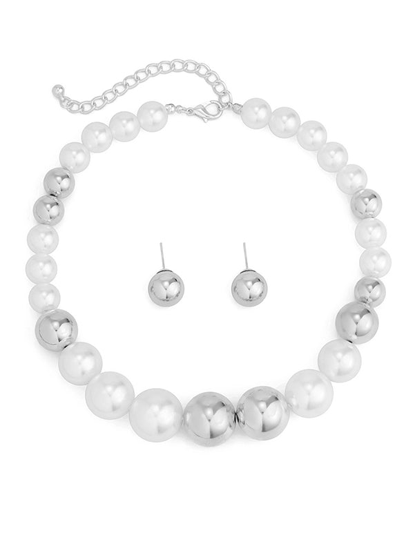 Parure collier et boucles d'oreilles perlée délicate couleur contrastée