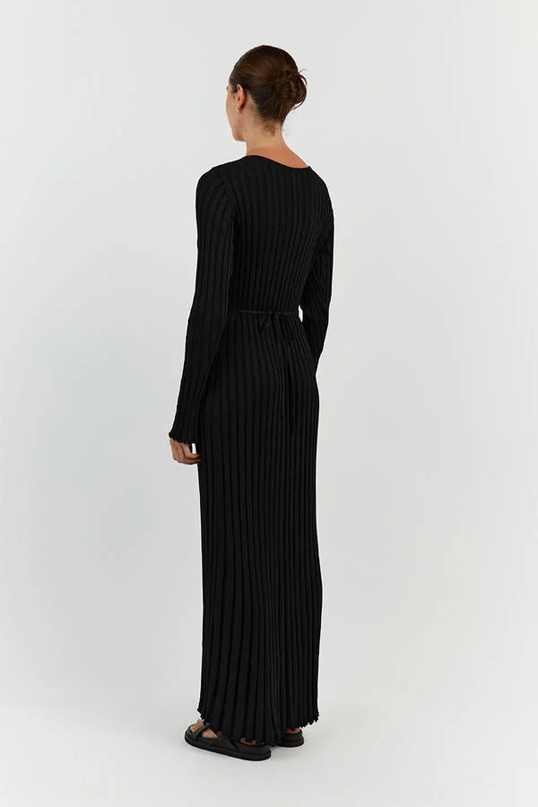 Lavinia - Robe midi en tricot à manches longues avec décolleté en V