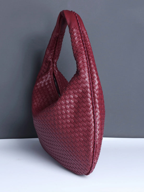 Sac à main géométrique tressé à empiècements, à fermeture éclair, couleur unie