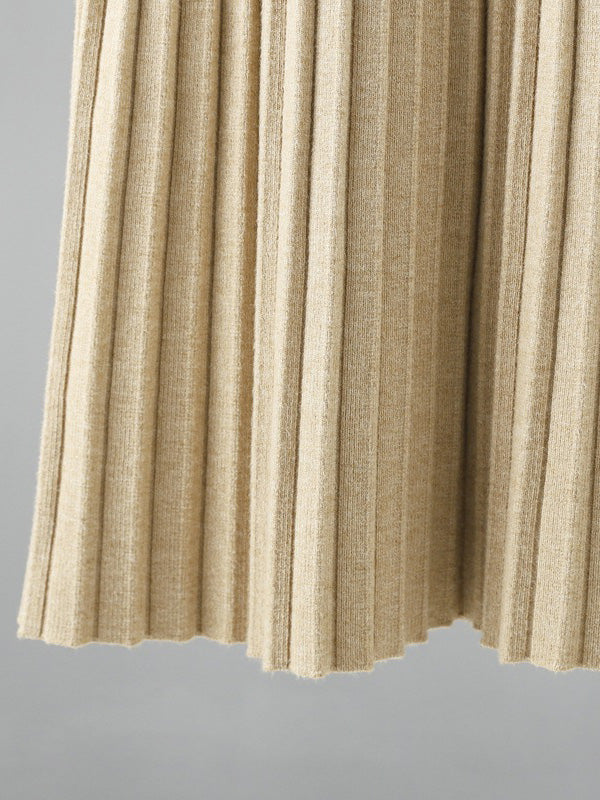 Robes pull élégantes à manches longues, taille haute plissée, couleur unie, demi-col roulé