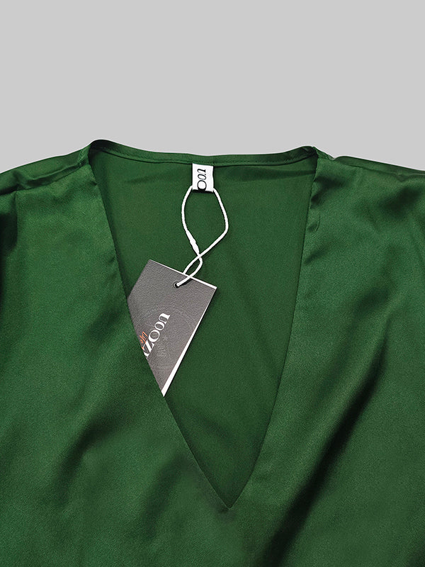 Chemise à col en V, à manches longues, couleur unie