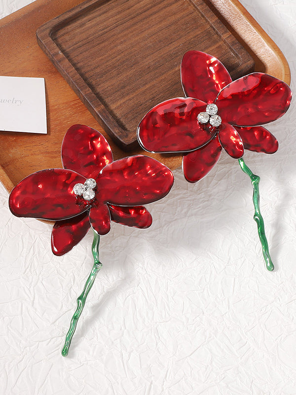 Boucles d'oreilles brillantes en forme de fleur, à strass