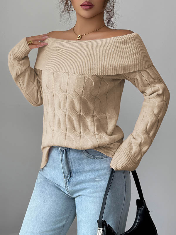 Pull à manches longues, à empiècements, à épaules dénudées, couleur unie