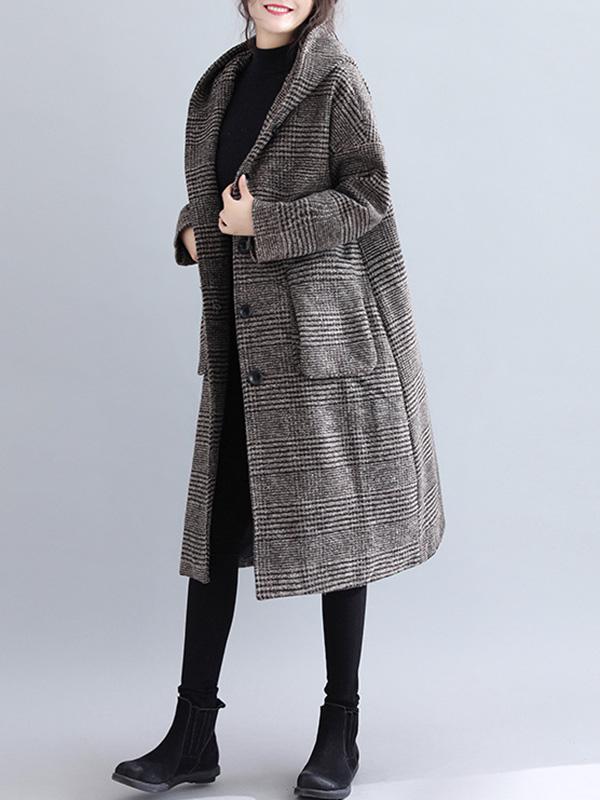 Manteau ample à capuche en laine à carreaux