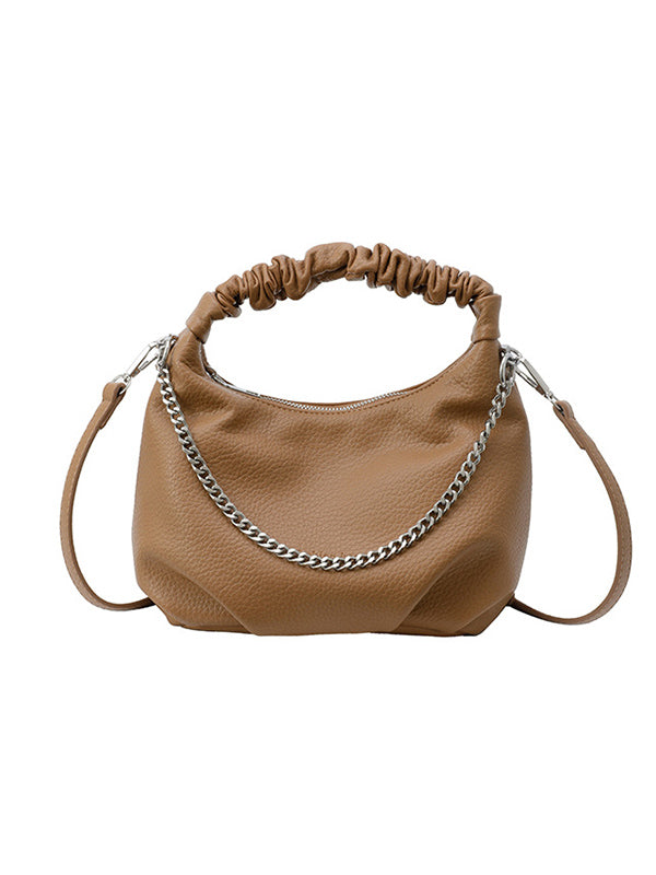 Sac à main plissé à chaîne, à fermeture éclair, couleur unie