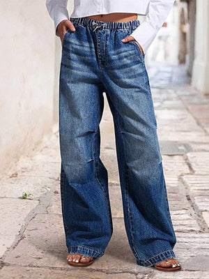 Jean ample taille haute, à cordon de serrage, à taille élastique, en dégradé