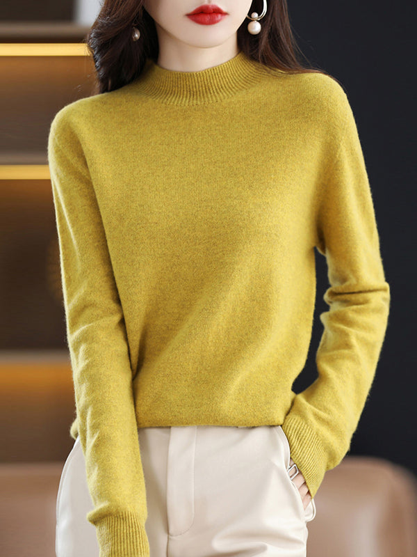 Pull de bureau à manches longues, couleur unie, col haut, pulls