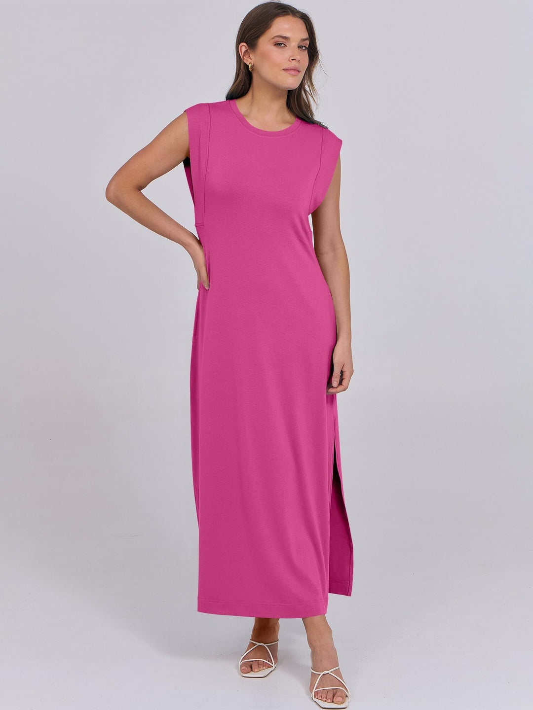 Robe Maxi d'Été Breezeluxe Légère – Manches Courtes et Col Rond