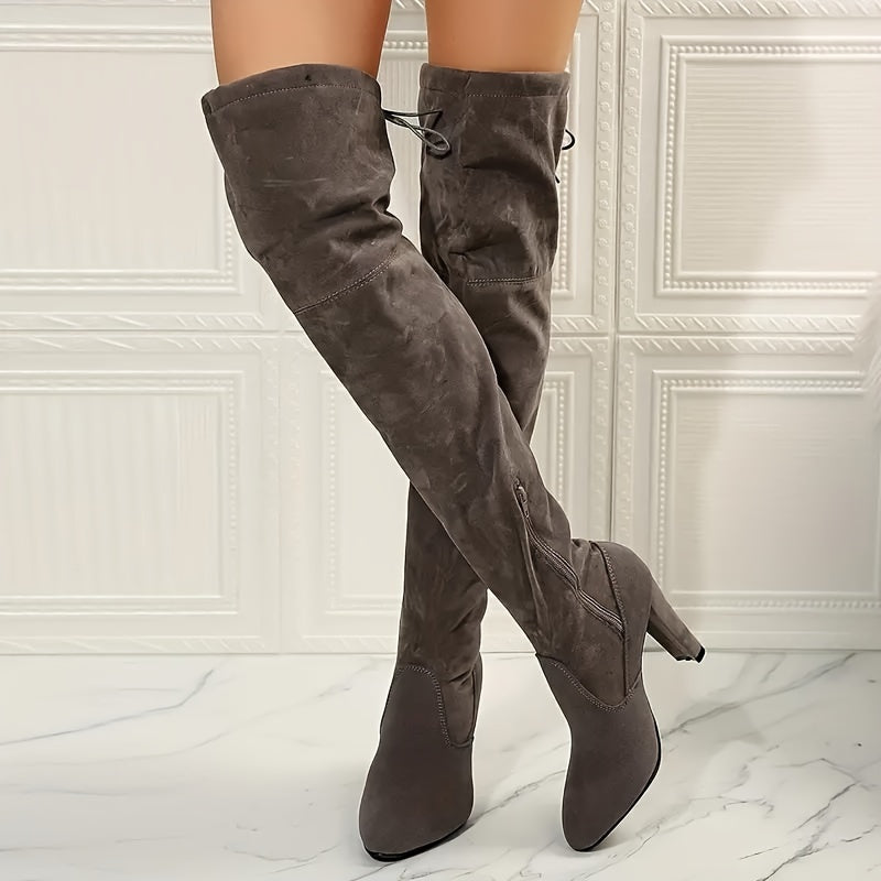 Bottes Overknee Femme | Avec Talon Bloc et Fermeture Éclair