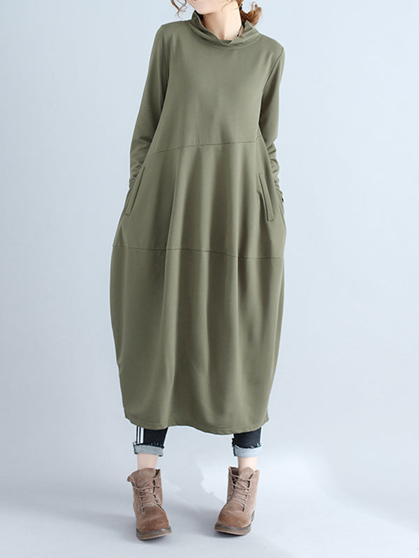 Robe mi-longue décontractée ample grande taille, à capuche, couleur unie