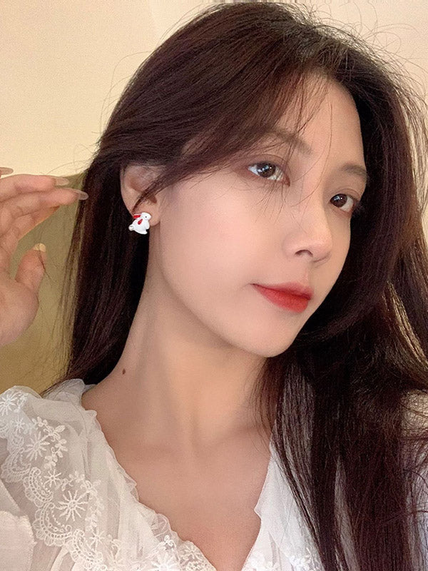 Boucles d'oreilles asymétriques en forme de lapin d'amour mignon