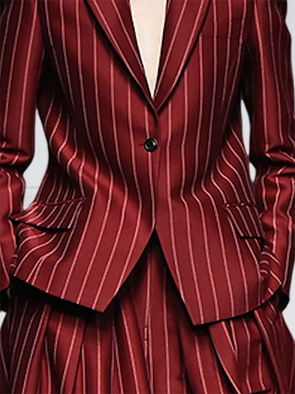 Blazer ample rayé à manches longues, à col cranté