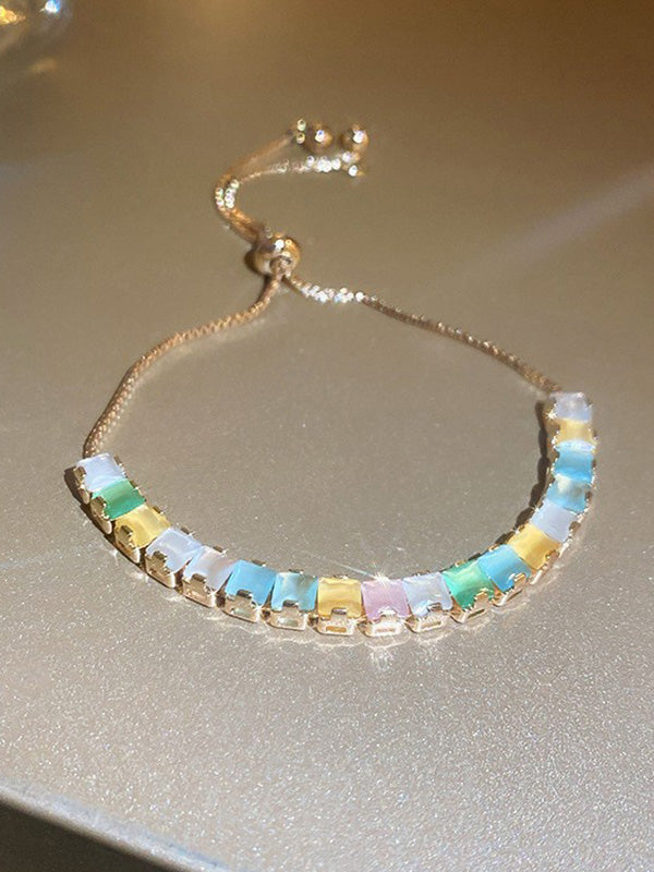 Bracelet réglable géométrique à strass, couleur contrastée
