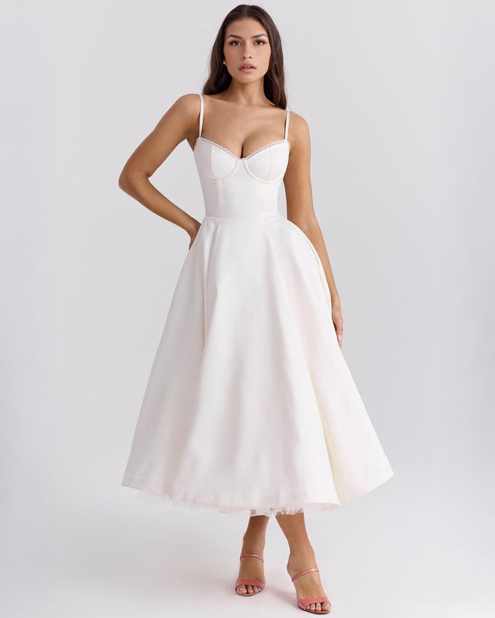 Paula | Robe Midi en Satin Duchesse avec Corsage