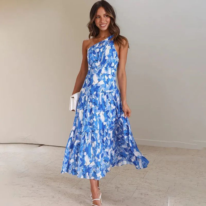 Marina - Robe maxi à fleurs avec une épaule