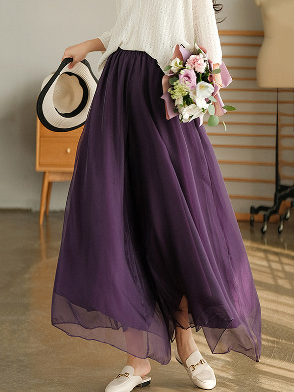 Jupe-culotte large décontractée en mousseline, couleur unie