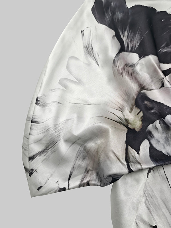 Robe de soirée longue ample asymétrique fendue sur le côté à manches chauve-souris, à imprimé floral, à empiècements, asymétrique à une épaule