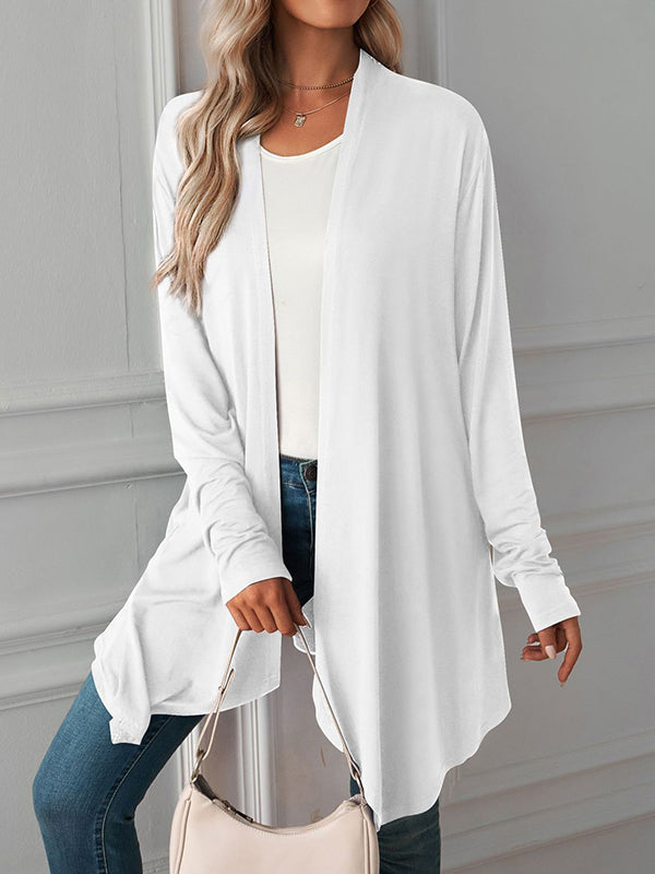 Vêtements d'extérieur amples à manches longues et col tendance de couleur unie