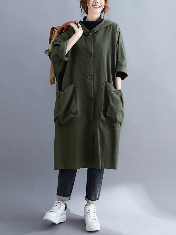 Manteau long trench ample à capuche