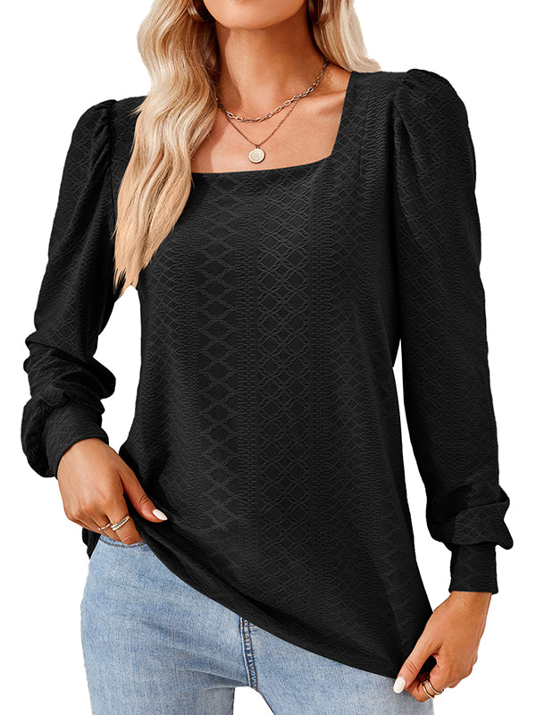 T-shirt ample en jacquard, à col carré, couleur unie