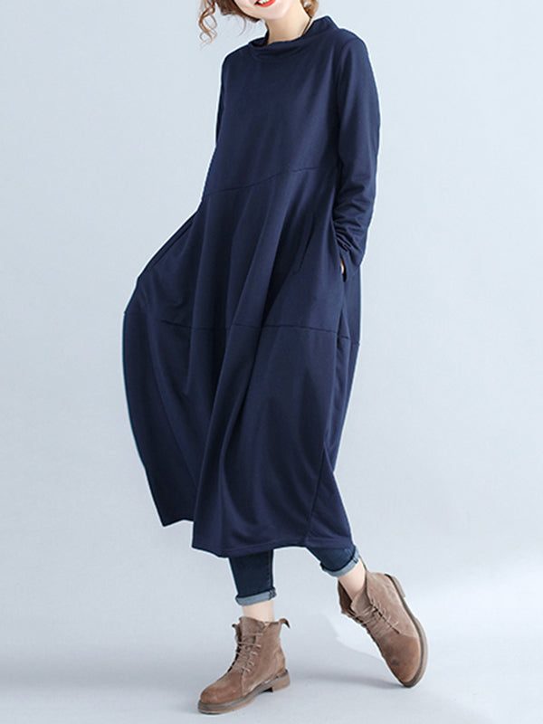 Robe mi-longue décontractée ample grande taille, à capuche, couleur unie