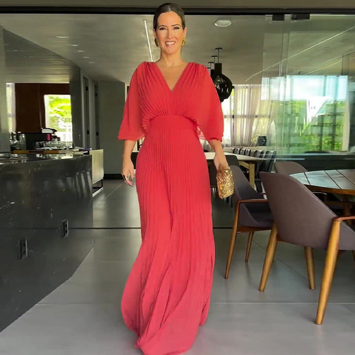 Renata - Robe maxi plissée magenta