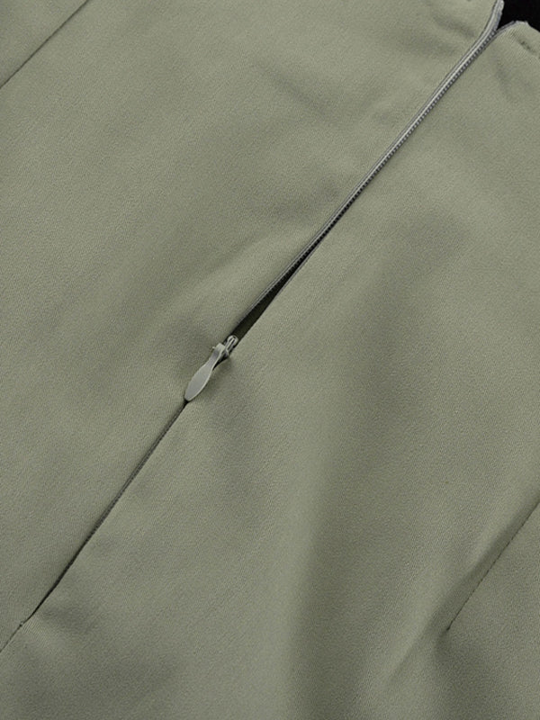 Ensemble deux pièces boutonné moulant à manches longues, à boucle, à empiècements, à col revers – veste + haut + jupe + bas