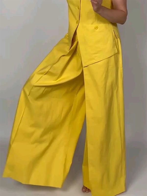 Pantalon ample à jambes larges, à empiècements, couleur unie