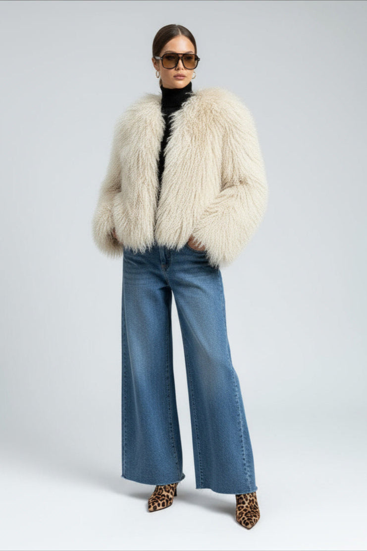 Olivia | Manteau en fausse fourrure pour femmes à manches longues avec col statement