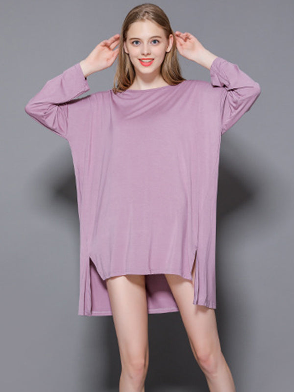 Robe de pyjama à manches longues en modal de couleur unie de grande taille