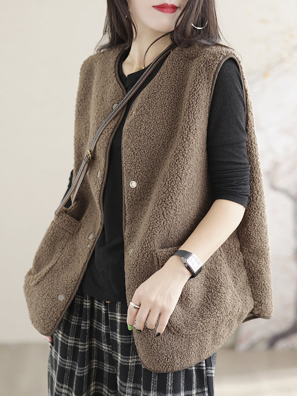 Gilet sans manches ample vintage, couleur unie