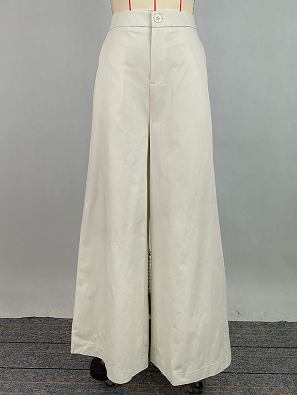 Pantalon ample taille haute, couleur unie
