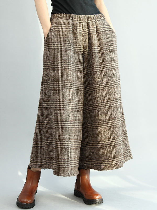Pantalon Vintage ample à jambes larges et à carreaux, taille élastique