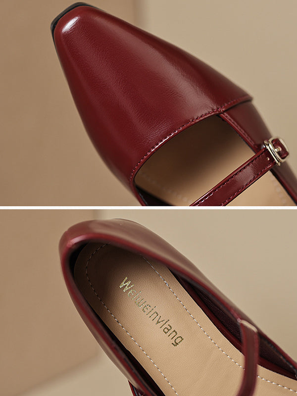 Chaussures plates à empiècements et bout pointu avec boucle de ceinture Mary Janes