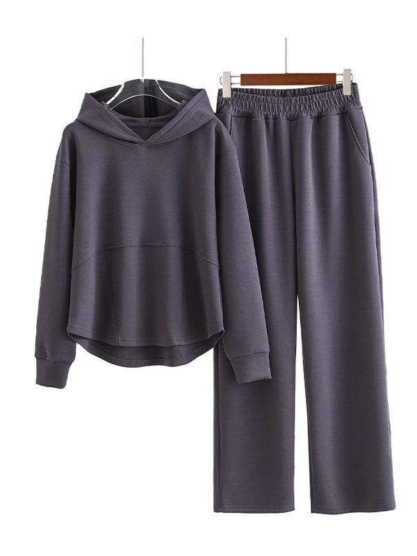 Ensembles de pyjama à capuche à empiècements de couleur unie à élasticité à manches longues haut-bas