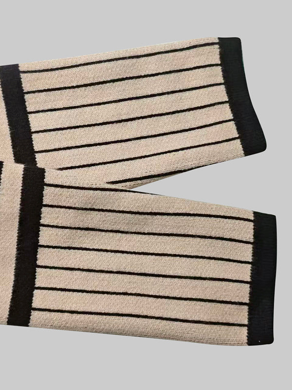 Robe pull rayée à manches longues, coupe près du corps, à col haut, couleur contrastée