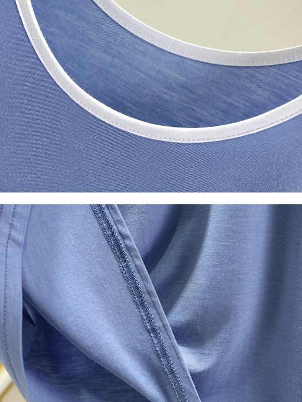 Gilet ample sans manches à col rond et couleur contrastée – Ensemble pyjama horts