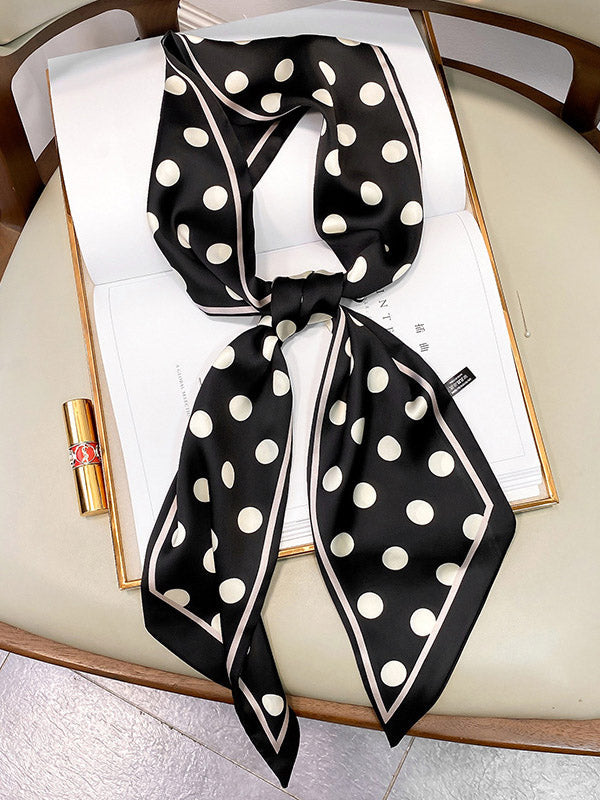 Bandeau pour cheveux et écharpe en soie imprimés à pois vintage