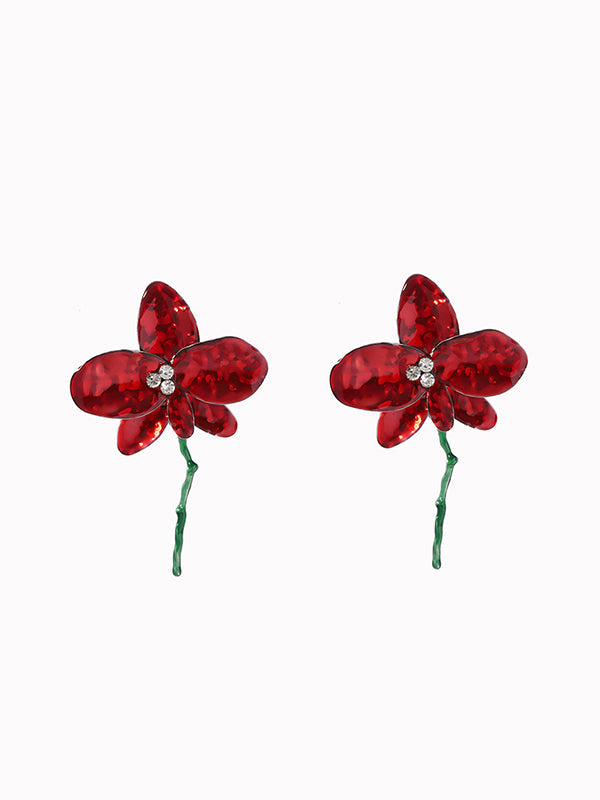 Boucles d'oreilles brillantes en forme de fleur, à strass