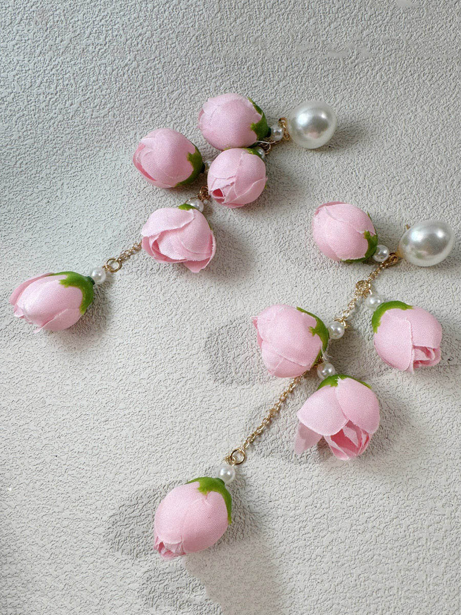 Boucles d'oreilles pendantes à pompons, en forme de fleur