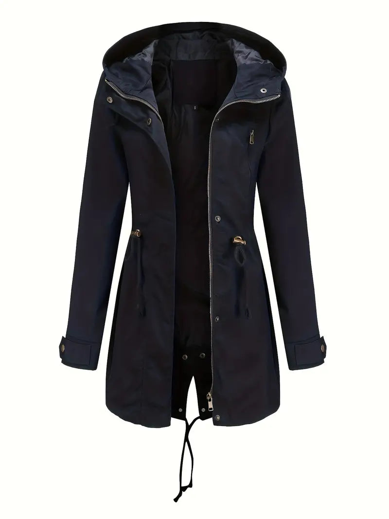 Manteau Trench Long à Manches Longues Imperméable pour Femmes | Avec Capuche