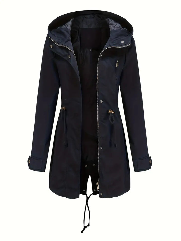 Manteau Trench Long à Manches Longues Imperméable pour Femmes | Avec Capuche