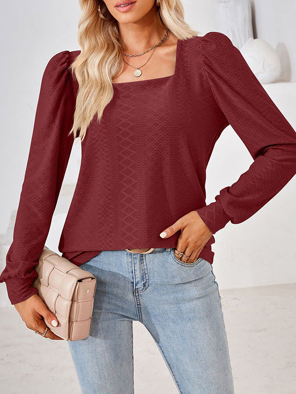 T-shirt ample en jacquard, à col carré, couleur unie