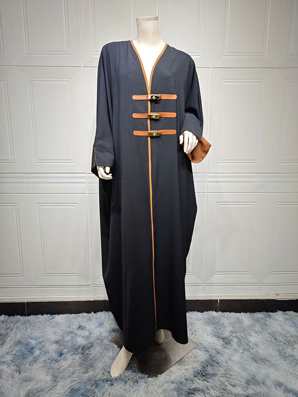 Couleur contrastée ample musulman fendu-joint col en v cache-up hauts musulman Abaya