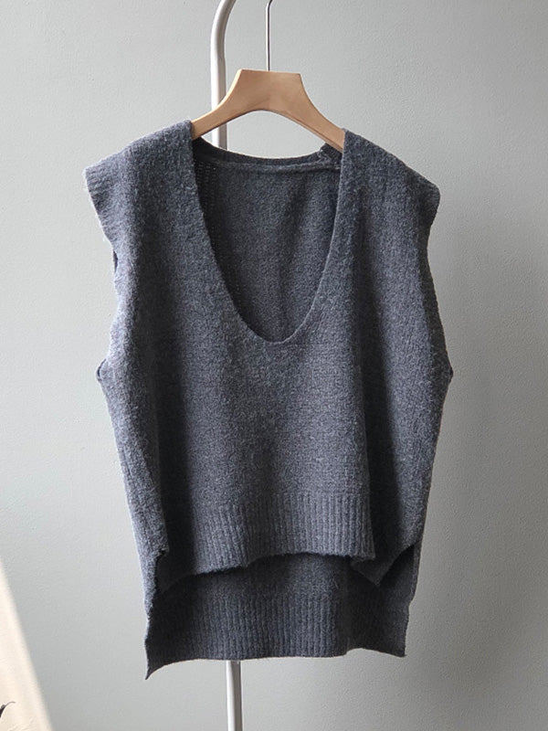Gilet irrégulier à tricoter uni à col en V